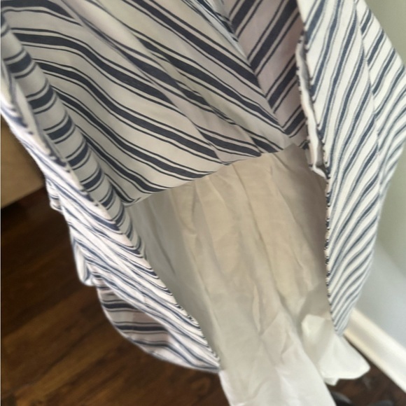 The Tommie Cap-Sleeve Smocked Front-Zip Mini Shirt Dress: Stripe - Picture 7 of 10